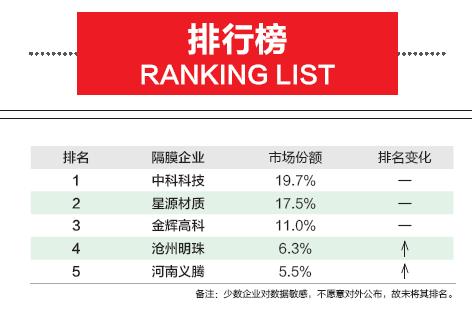 原創gbii2013年中國鋰電池隔膜企業前十強